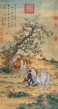  rose - Lang leuchtende große Pferde Chinesische Malerei